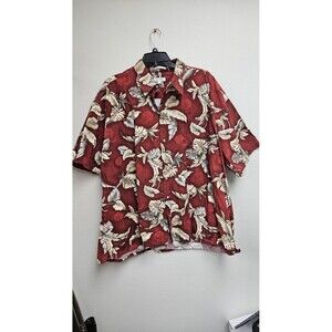 Pierre Cardin Shirt Mens 3XL Red Floral Hawaiian Button Up 100% Cotton Pocket